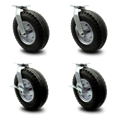 Service Caster 12 Inch Black Pneumatic Wheel Caster Swivel with Swivel Locks 2 with Brake, 4PK SCC-100S3506-PNB-BSL-2-SLB-2